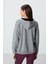Gri Melanj Kompakt Pamuklu Kalın Pürüzsüz Dokulu Kapüşonlu Oversize Fit Kadın Sweatshirt - 97291 5