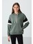 Haki Kompakt Pamuklu Kalın Pürüzsüz Dokulu Kapüşonlu Oversize Fit Kadın Sweatshirt - 97290 2