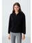 Siyah Kalın Yumuşak Dokulu Kapüşonlu Oversize Nakışlı Polar Kadın Sweatshirt -97286 1