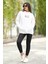 Beyaz Kapüşonlu Oversize Kadın Sweatshirt Mioceno Baskılı Pamuk Karışımlı Hoodie - 25100 5