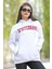 Kadın Oversize Kapüşonlu Kar Melanj Sweatshirt Üç İplik Kanguru Cepli Baskılı Hoodie - 25101 1