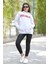 Kadın Oversize Kapüşonlu Kar Melanj Sweatshirt Üç İplik Kanguru Cepli Baskılı Hoodie - 25101 4