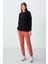 Siyah Kompakt Pamuklu Kalın Pürüzsüz Dokulu O Yaka Oversize Fit Kadın Sweatshirt - 97288 3