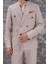 Erkek Slim Fit Mono Yaka Kruvaze Toprak Takım Elbise 1