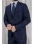Erkek Slim Fit Mono Yaka Ekose Yelekli Lacivert Kombin Takım Elbise 1