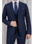 Erkek Slim Fit Mono Yaka Ekose Yelekli Lacivert Kombin Takım Elbise 2