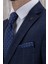 Erkek Slim Fit Mono Yaka Ekose Yelekli Lacivert Kombin Takım Elbise 3