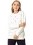 Kadın Rahat Kırmızı Kalp Desenli Yuvarlak Yaka Uzun Kollu Beyaz Sweatshirt 2