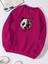 Oversize Bisiklet Yaka Basic Heiparman Panda Baskılı Sweatshirt - Fuşya 1