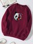 Unisex Oversize Bisiklet Yaka Basic Heiparman Panda Baskılı Sweatshirt - Bordo 1