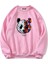 Unisex Oversize Bisiklet Yaka Basic Heiparman Panda Baskılı Sweatshirt - Pembe 1