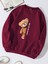 Unisex Oversize Bisiklet Yaka Basic Are You Ok Honey Baskılı Sweatshirt - Bordo 1