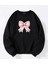 Unisex Oversize Bisiklet Yaka Basic Powder Pink Ribbom Baskılı Sweatshirt - Siyah 1