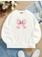 Unisex Oversize Bisiklet Yaka Basic Powder Pink Ribbom Baskılı Sweatshirt - Ekru 1