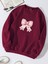 Unisex Oversize Bisiklet Yaka Basic Powder Pink Ribbom Baskılı Sweatshirt - Bordo 1