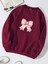 Unisex Oversize Bisiklet Yaka Basic Powder Pink Ribbom Baskılı Sweatshirt - Bordo 1
