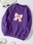Unisex Oversize Bisiklet Yaka Basic Powder Pink Ribbom Baskılı Sweatshirt - Mor 1