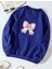 Unisex Oversize Bisiklet Yaka Basic Powder Pink Ribbom Baskılı Sweatshirt - Saks Mavisi 1