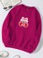 Unisex Oversize Bisiklet Yaka Basic Ribbom Cherry Baskılı Sweatshirt - Fuşya 1