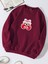 Unisex Oversize Bisiklet Yaka Basic Ribbom Cherry Baskılı Sweatshirt - Bordo 1