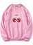 Unisex Oversize Bisiklet Yaka Basic Ribbom Cherry Baskılı Sweatshirt - Pembe 1