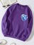 Unisex Oversize Bisiklet Yaka Basic Ocean Heart Baskılı Sweatshirt - Mor 1