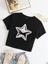 Kadın Kısa Kollu Basic Dar Kalıp Shining Metallic Star Baskılı Crop T-Shirt - Siyah 1