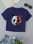 Kadın Kısa Kollu Basic Dar Kalıp Heiparman Panda Baskılı Crop T-Shirt - Indigo 1