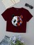 Kadın Kısa Kollu Basic Dar Kalıp Heiparman Panda Baskılı Crop T-Shirt - Bordo 1