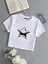 Kadın Kısa Kollu Basic Dar Kalıp Shining Metallic Star Baskılı Crop T-Shirt - Beyaz 1