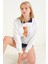 Kadın Baskılı Polo Yaka Sweatshirt Lacivert 2
