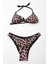 Kadın Siyah Leopar Ip Bağlamalı Astarlı Üçgen Bikini Takım HZL24S-LC204 3