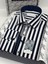 Klasik Uzun Kol Çizgili Cepsiz Likralı Hediye Kutulu Erkek Gömlek ( CODE:H.1453) - Lacivert Beyaz 2