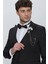 Siyah Armürlü Kırlangıç Yaka Tam Astar Yelekli 6 Drop Slim Fit Dar Kesim Smokin Damatlık 1001225178 5