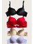 Aria's Closet Siyah-Beyaz-Kırmızı-Ten 4'lü Dolgulu Push Up Micro Balenli Günlük Tek Destekli Sütyen 5