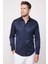 Slim Fit Uzun Kollu Pamuklu Kolay Ütü Desenli Erkek Lacivert Gömlek 1
