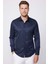 Slim Fit Uzun Kollu Pamuklu Kolay Ütü Desenli Erkek Lacivert Gömlek 2