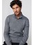 Erkek Slim Fit Dar Kesim Yumuşak Dokulu Desenli Dik Yaka Düğmeli Triko Gri Kazak 1