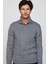 Erkek Slim Fit Dar Kesim Yumuşak Dokulu Desenli Dik Yaka Düğmeli Triko Gri Kazak 3