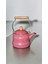 Ahşap Saplı Üstten Tutmalı Mevlevi Model Vintage Emaye Demlik 2.5 Litre Kettle Pembe Çaydanlık 2