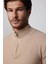 Slim Fit Dar Kesim Dik Yaka Fermuarlı Desenli Bej Erkek Triko Kazak 2