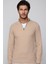 Slim Fit Dar Kesim Dik Yaka Fermuarlı Desenli Bej Erkek Triko Kazak 3