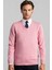 Erkek Slim Fit V Yaka Pamuklu Pembe Triko Kazak 2