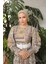 Balon Kol Baklava Desen Saten Elbise NSR164801 3