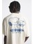 Bisiklet Yaka Peanuts Records Baskılı Oversize Beyaz Erkek T-Shirt 1