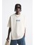 Bisiklet Yaka Peanuts Records Baskılı Oversize Beyaz Erkek T-Shirt 2