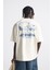 Bisiklet Yaka Peanuts Records Baskılı Oversize Beyaz Erkek T-Shirt 4