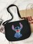 Stitch Tasarım Kalın Bez Tote Bag Siyah Kanvas Postacı Çantası Sokak Tarzı Kore Çanta 1