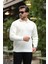 Modern Fit Polo Yaka Çizgili Triko Kazak - Ekru 2