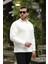 Modern Fit Polo Yaka Çizgili Triko Kazak - Ekru 3
